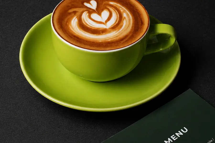 Latte art beside the Garden Canggu breakfast menu